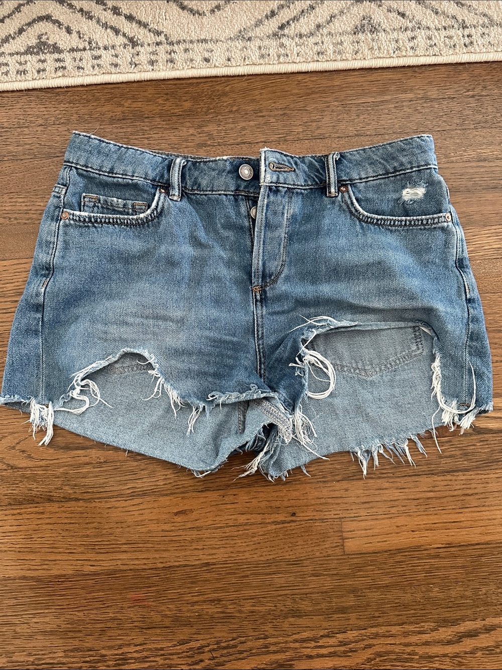 All Saints Distressed Blue Denim Cutoff Shorts